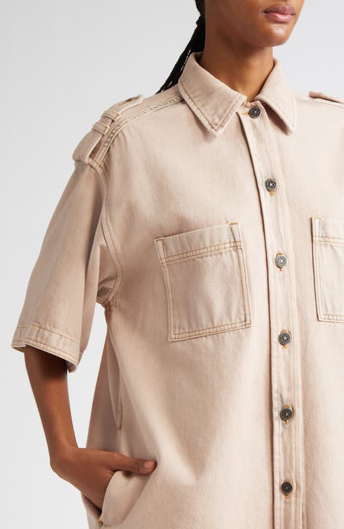 Golden Goose Nicky Oversize Denim Short Sleeve Button-up Shirt In Shadow Gray