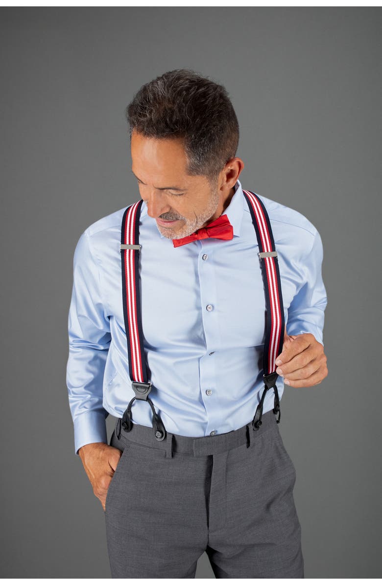 Trafalgar Sumner 35mm Grosgrain Weave Striped Button End Suspenders, Alternate, color, Patriotic Stripe