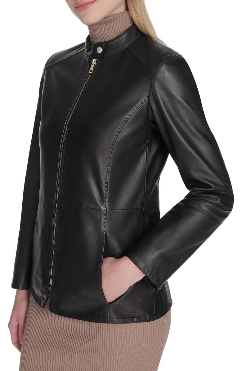 Cole Haan Leather Biker Jacket, Alternate, color, Black