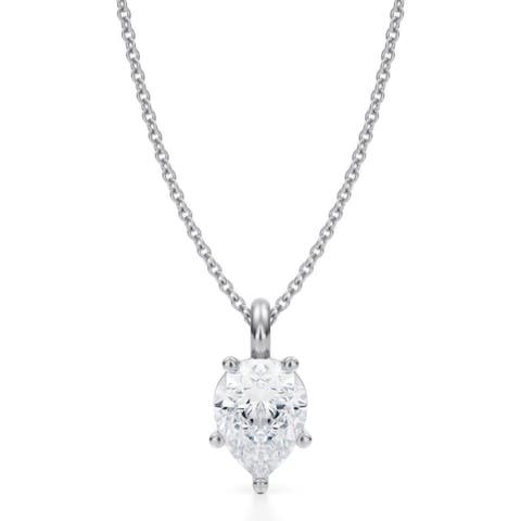 Pear Solitaire Lab Diamond Pendant Necklace 14K 1.50ct