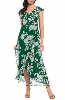 London Times Ruffle Trim High/Low Maxi Dress