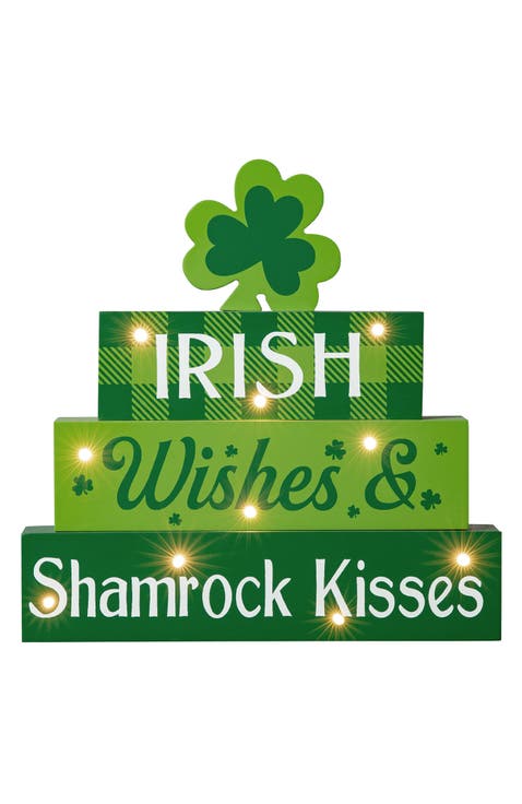 11.5"H Lighted St. Patrick's Wooden Block Table Sign