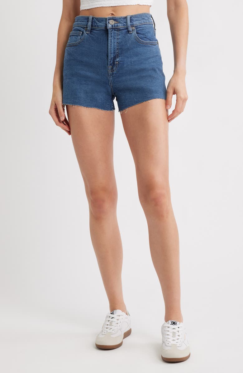 HIDDEN JEANS High Waist Cutoff Denim Shorts, Main, color, Dark Wash
