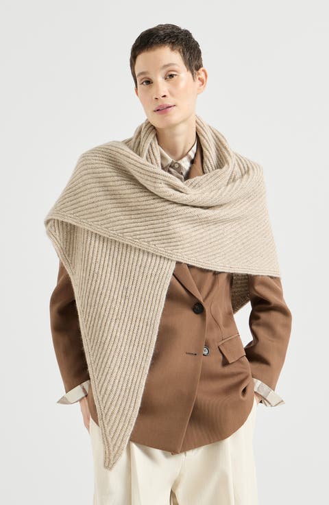 Sparkling cashmere, wool and mohair rib knit shawl