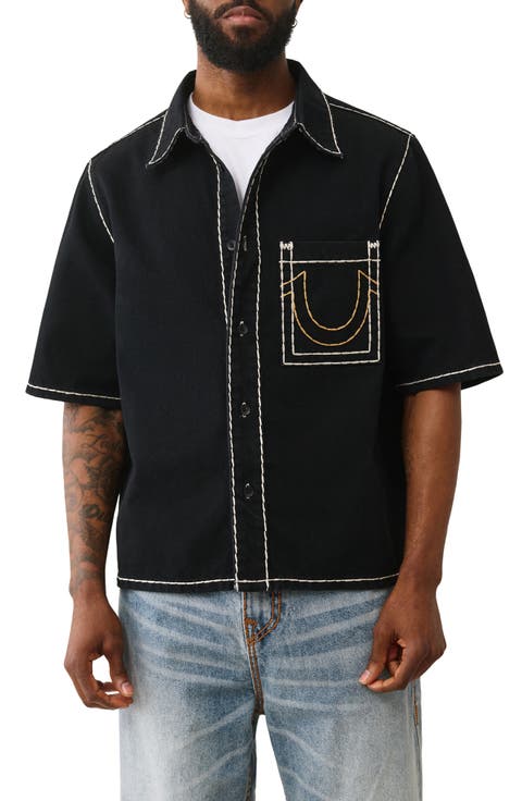 Super T Oversize Short Sleeve Denim Button-Up Shirt
