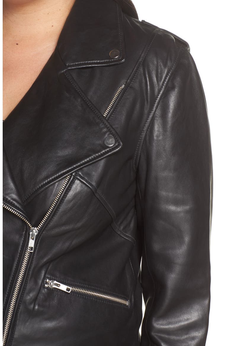 Leather Moto Jacket, Alternate, color, BLACK
