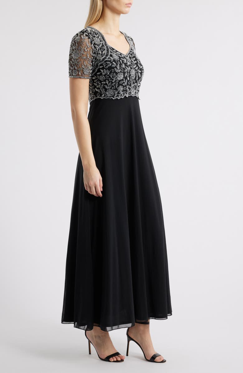 Pisarro Nights Beaded Bodice A-Line Gown, Alternate, color, Black/Silver 013