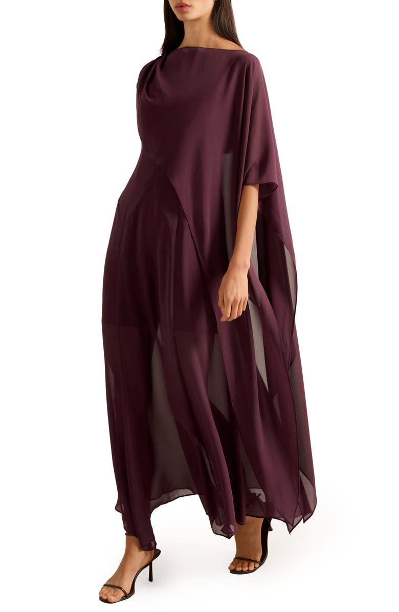 Ever New Honey Sheer Maxi Dress with Cape, Alternate, color, Imperial Port