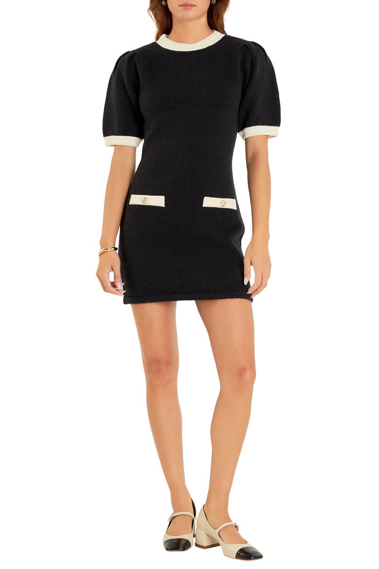 Contrast Trim Sweater Minidress, Main, color, BLACK/ WHITE