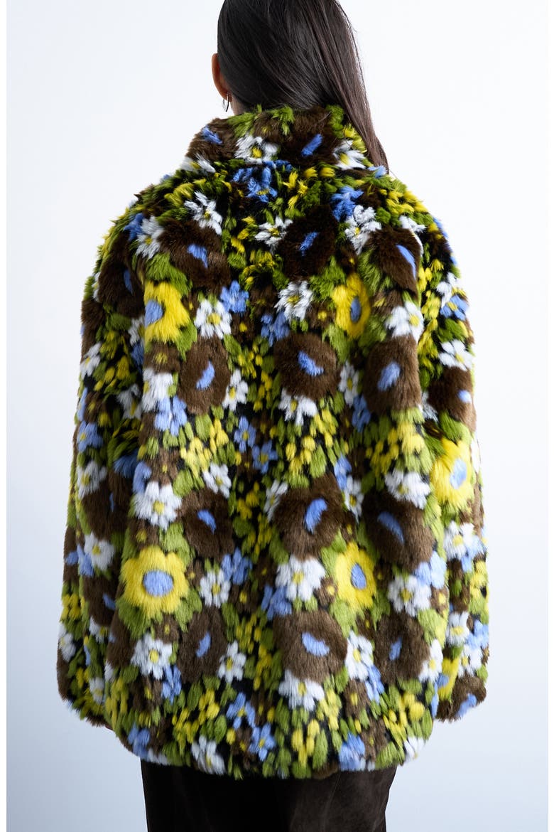 Floral Faux Fur Bomber Jacket, Alternate, color, GREEN MULTI