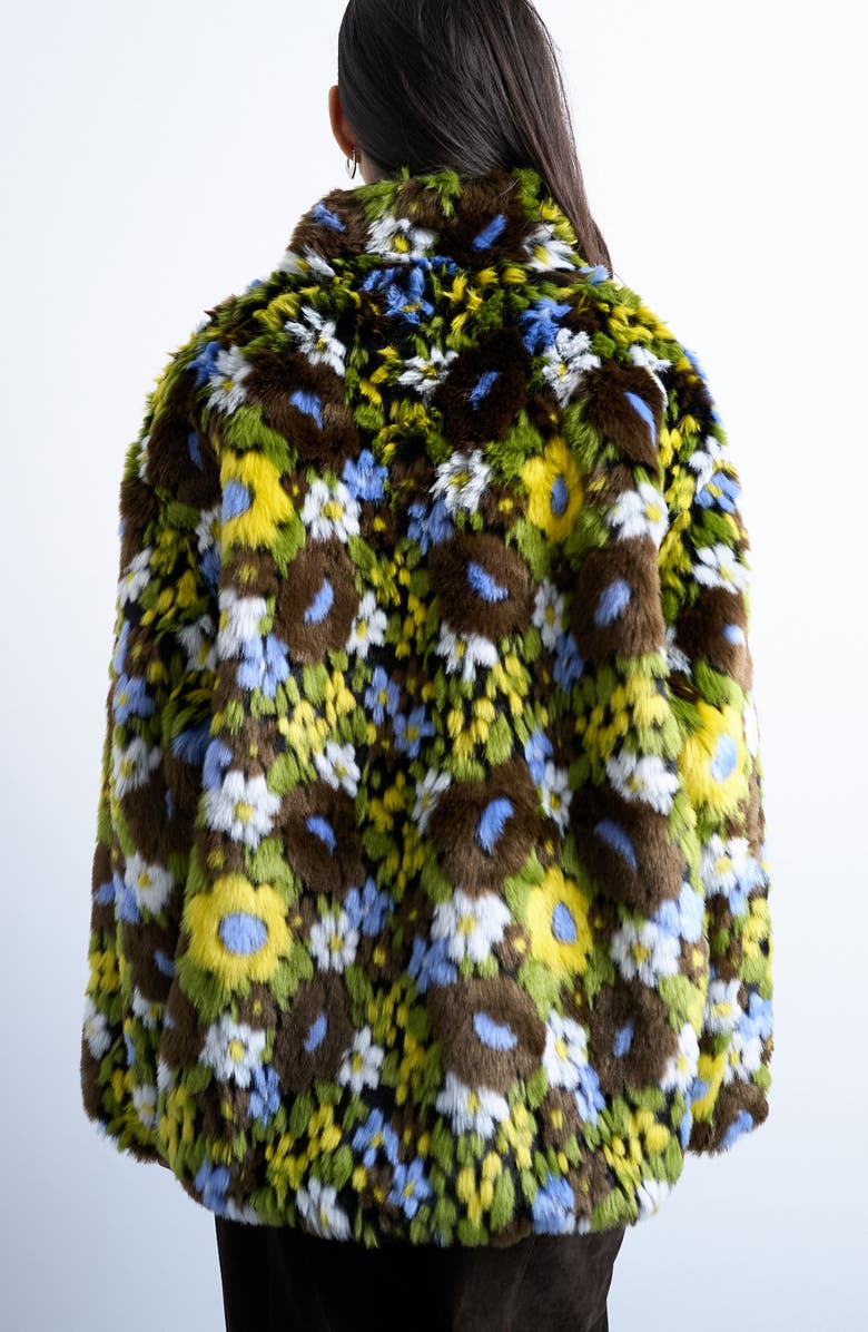 Topshop Floral Faux Fur Bomber Jacket, Alternate, color, Green Multi