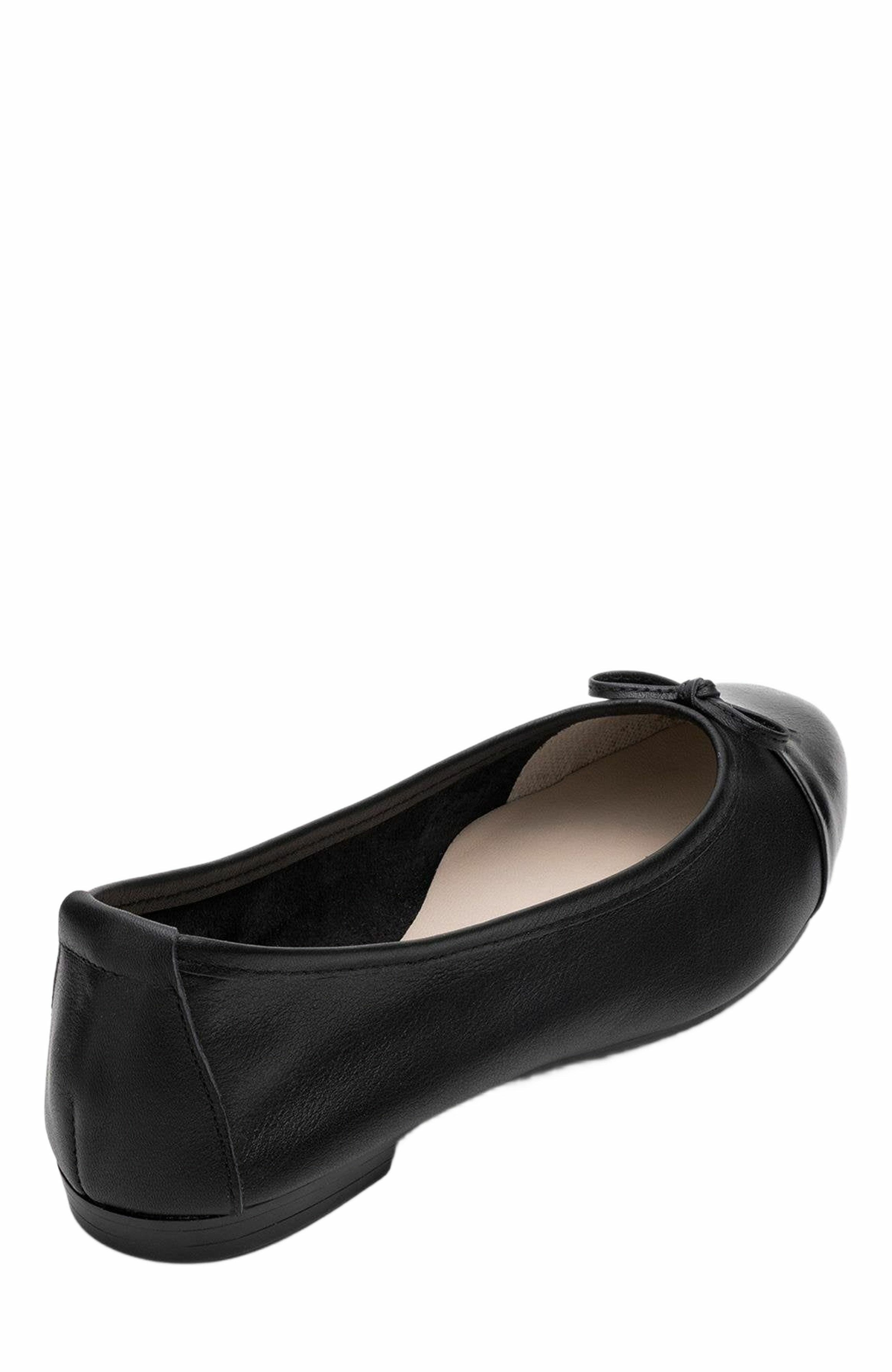 Forever & Always Shoes Rayne Cap Toe Leather Ballet Flats, Alternate, color, Black Leather