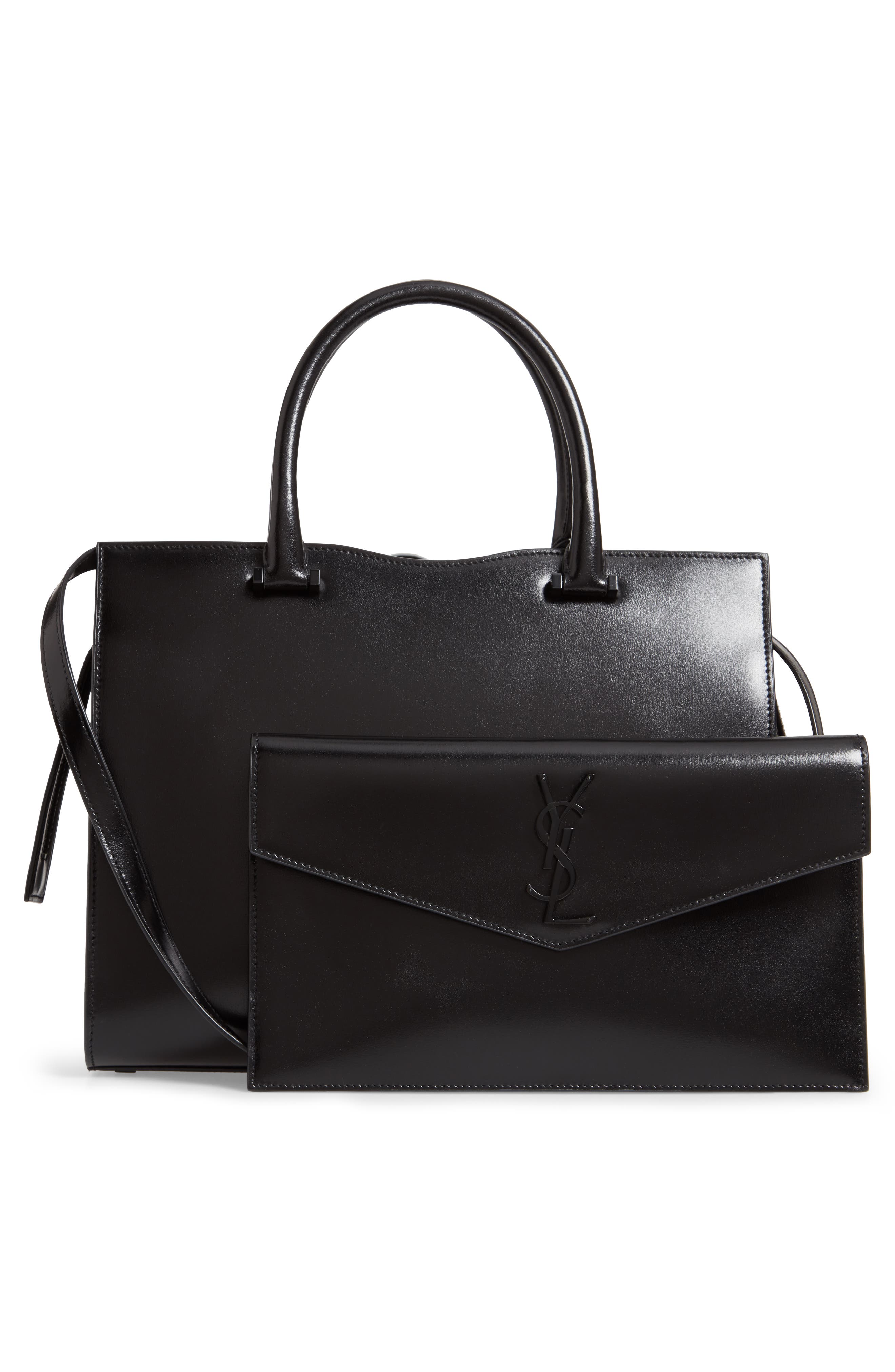 Saint Laurent Medium Uptown Cabas Leather Satchel, Alternate, color, 