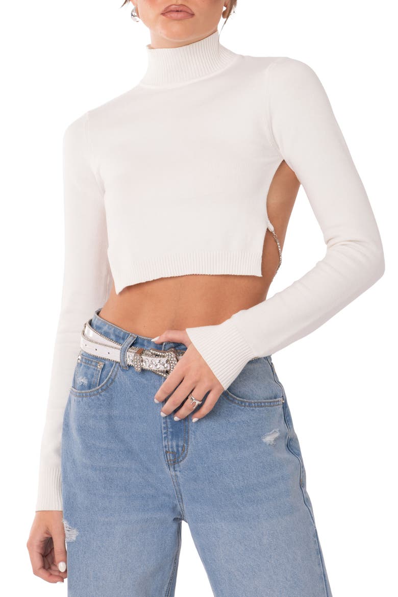 Jenna Open Back Diamante Strap Crop Sweater, Main, color, WHITE