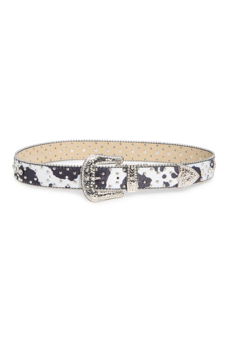 Western Studded Animal Print Belt, Main, color, BLACK/ WHITE