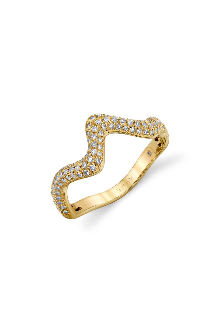 Wave 18K Gold Diamond Pavé Ring, Main, color, GOLD