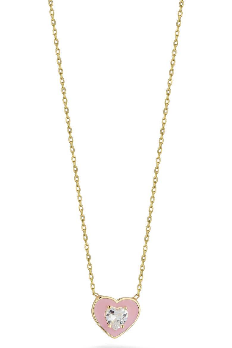 Enamel & Cubic Zirconia Heart Pendant Necklace, Main, color, GOLD / PINK