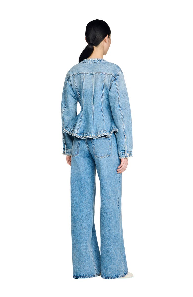 SANDRO Beaded denim jacket, Alternate, color, Blue Jean