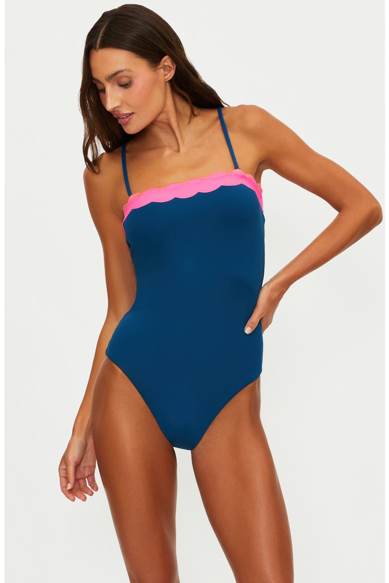 Josy Scalloped Bandeau One-Piece Swimsuit, Alternate, color, SEASHELL ISLE COLORBLOCK