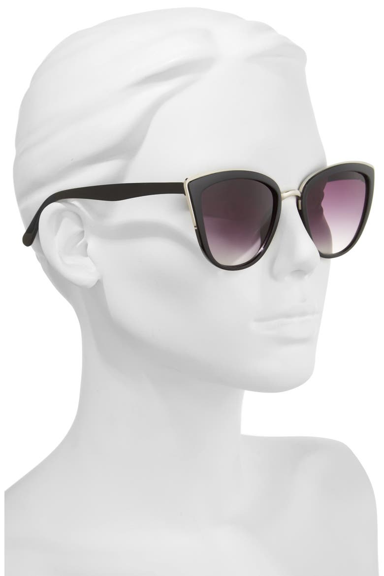55mm Metal Rim Cat Eye Sunglasses, Alternate, color, BLACK