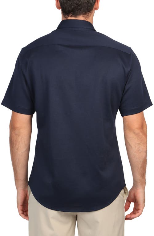 Tailorbyrd Solid Modal Blend Short Sleeve Shirt In Navy