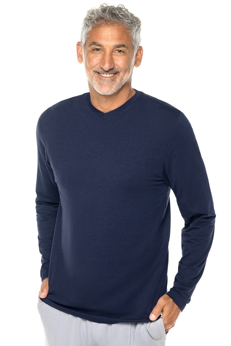 Men's Morada V-Neck Long Sleeve T-Shirt, UPF 50+ Sun Protection, Main, color, Navy