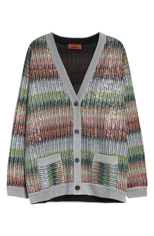 Missoni Striped-intarsia Metallic-knit Cardigan In Green/red/sky