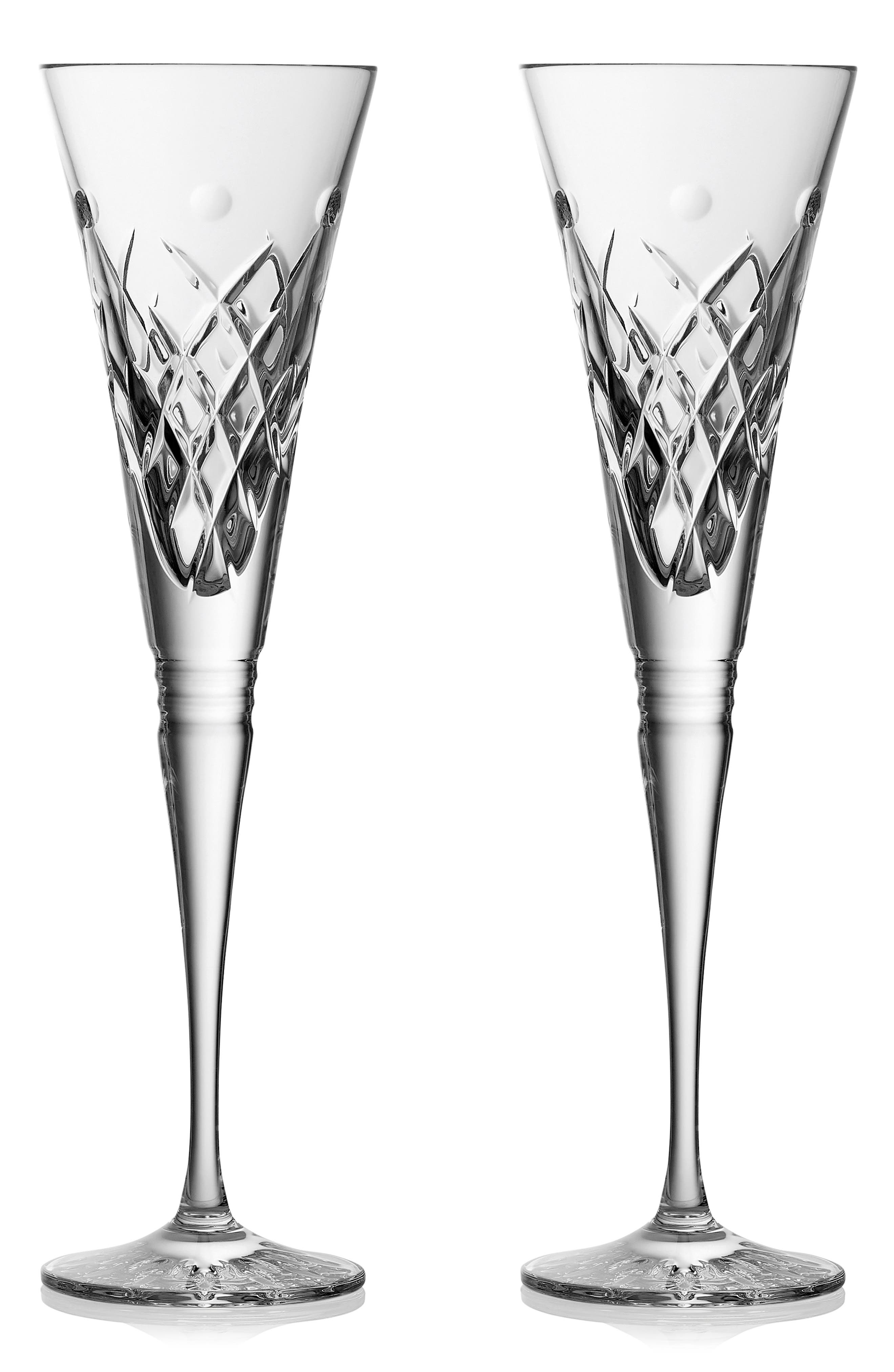 Waterford Winter Wonders Holly Set of 2 Crystal Champagne Flutes in White 