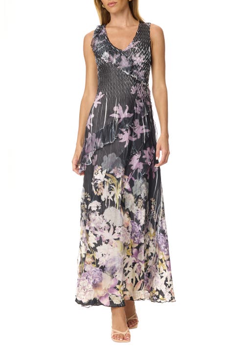 Border Print Chiffon and Chrarmeuse Long Dress