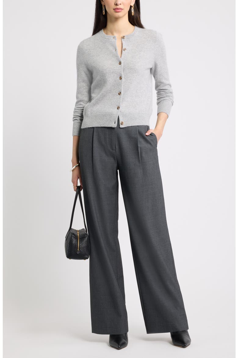 Cashmere Crewneck Cardigan, Alternate, color, GREY SILK HEATHER