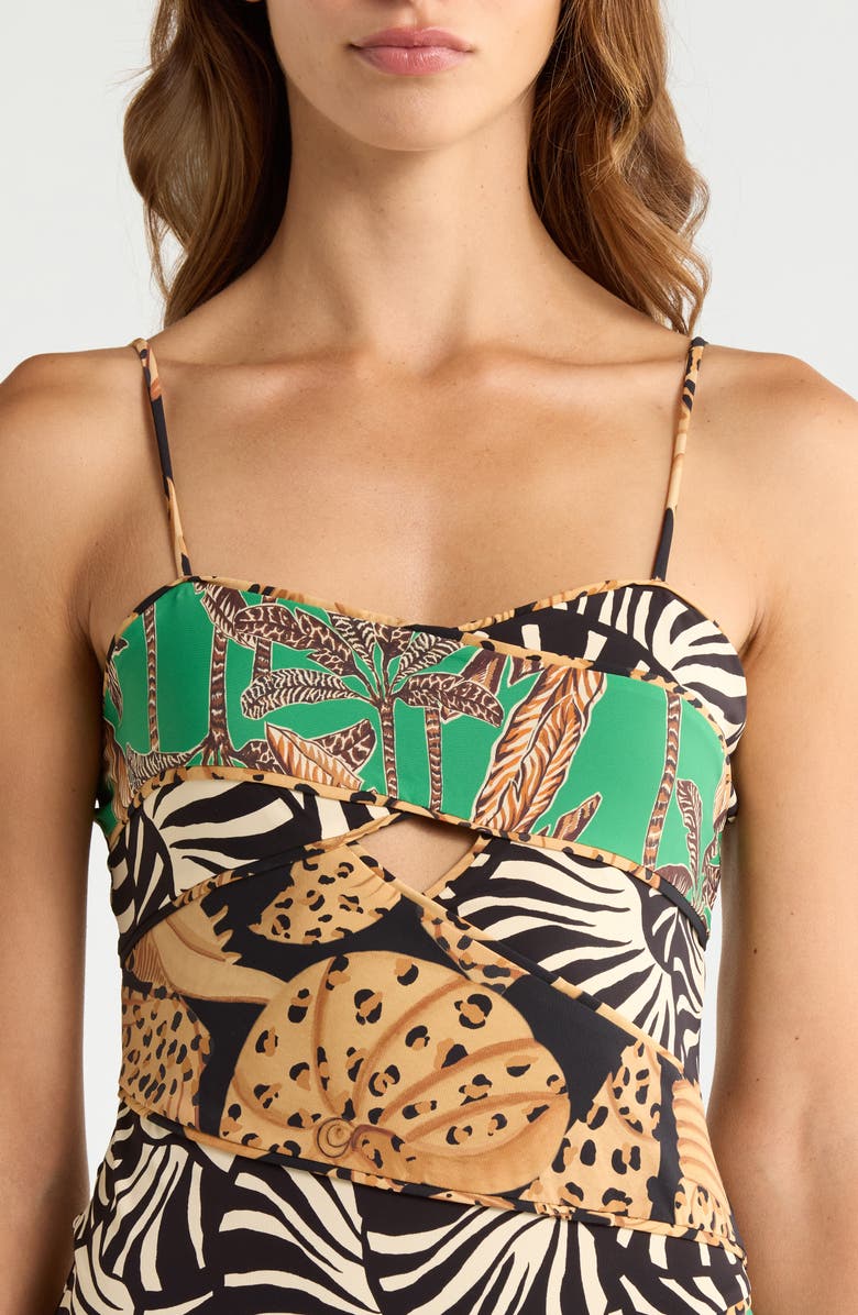 FARM Rio Mixed Print Minidress, Alternate, color, Black Multi