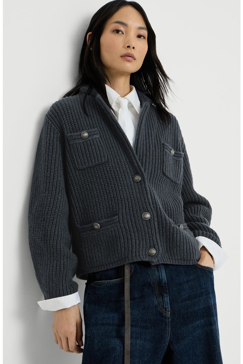 Cashmere Feather yarn English rib cardigan, Alternate, color, Blue