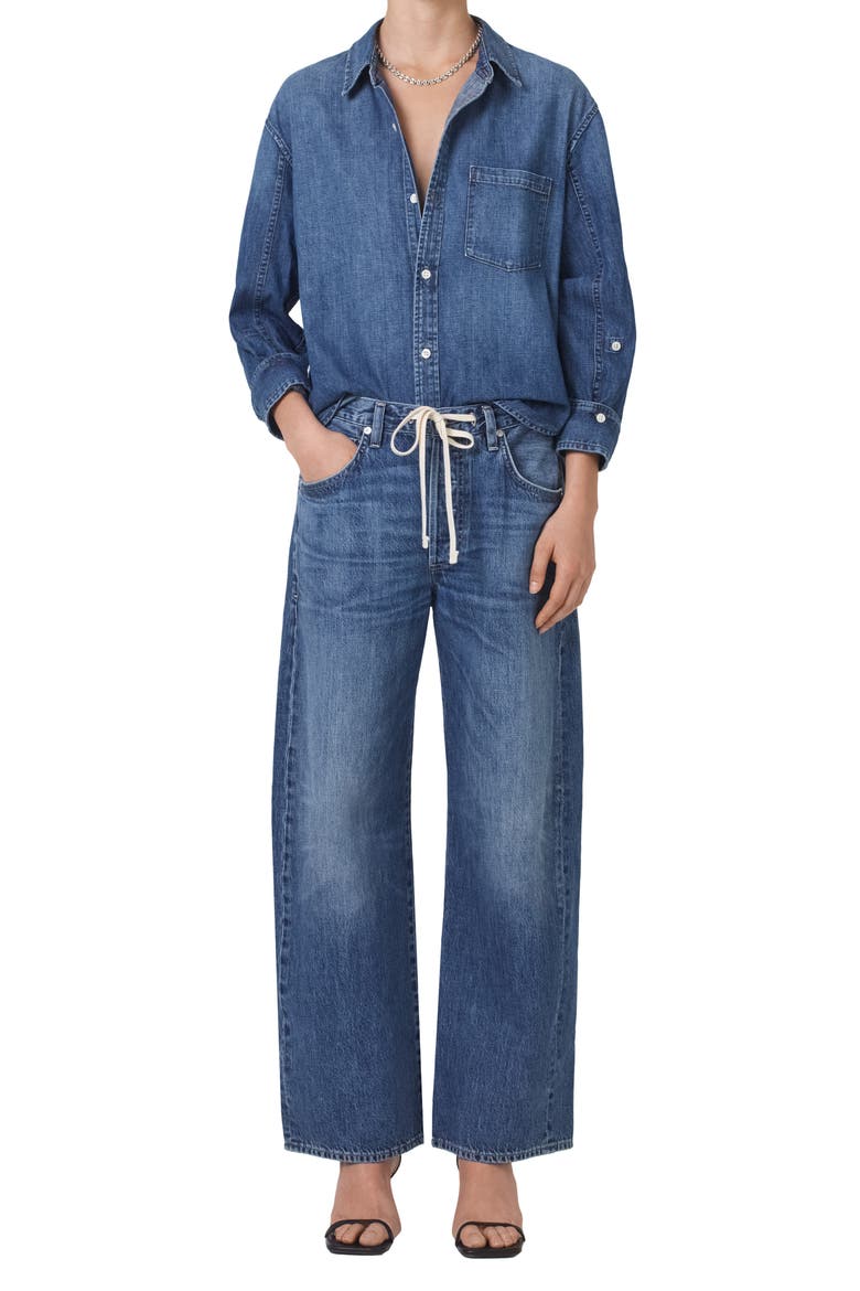 Brynn Wide Leg Organic Cotton Trouser Jeans, Alternate, color, ATLANTIS