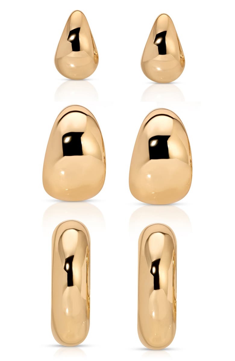 Ettika Set of 3 Domed Hoop Earrings, Alternate, color, Gold