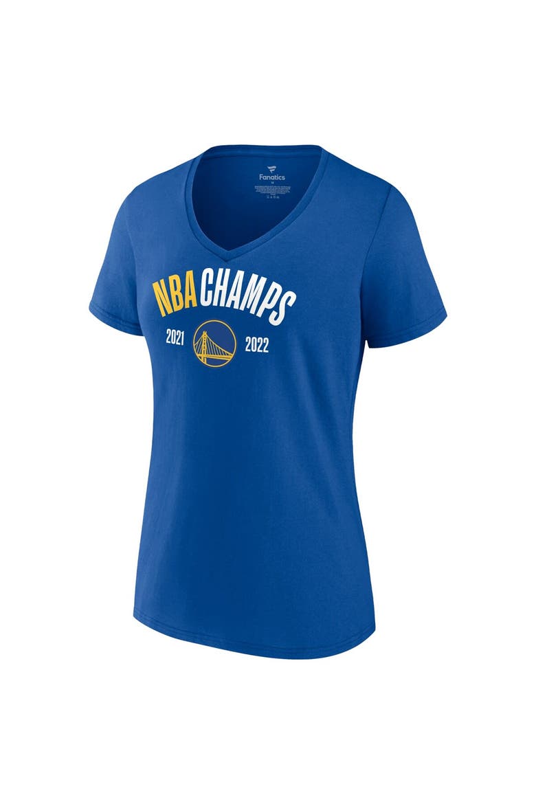 Women's Fanatics Branded Royal Golden State Warriors 2022 NBA Finals Champions Final Buzzer Jersey Roster V-Neck T-Shirt, Alternate, color, Royal