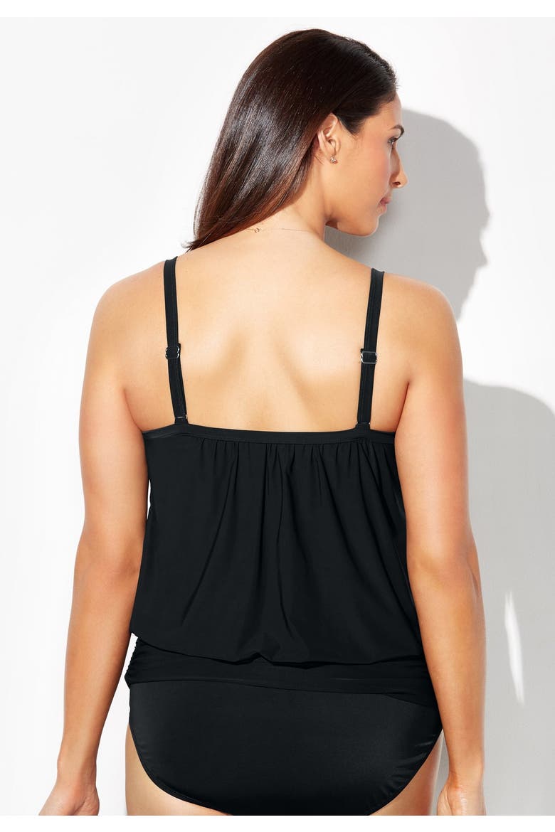 Lightweight Scoop Neck Blouson Tankini Top, Alternate, color, Black