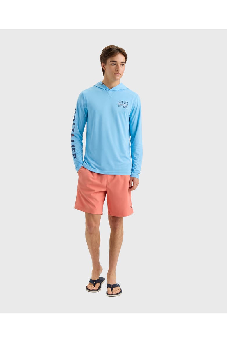Navigator Badge Long Sleeve  Perforated Hoodie, Alternate, color, AZURE BLUE