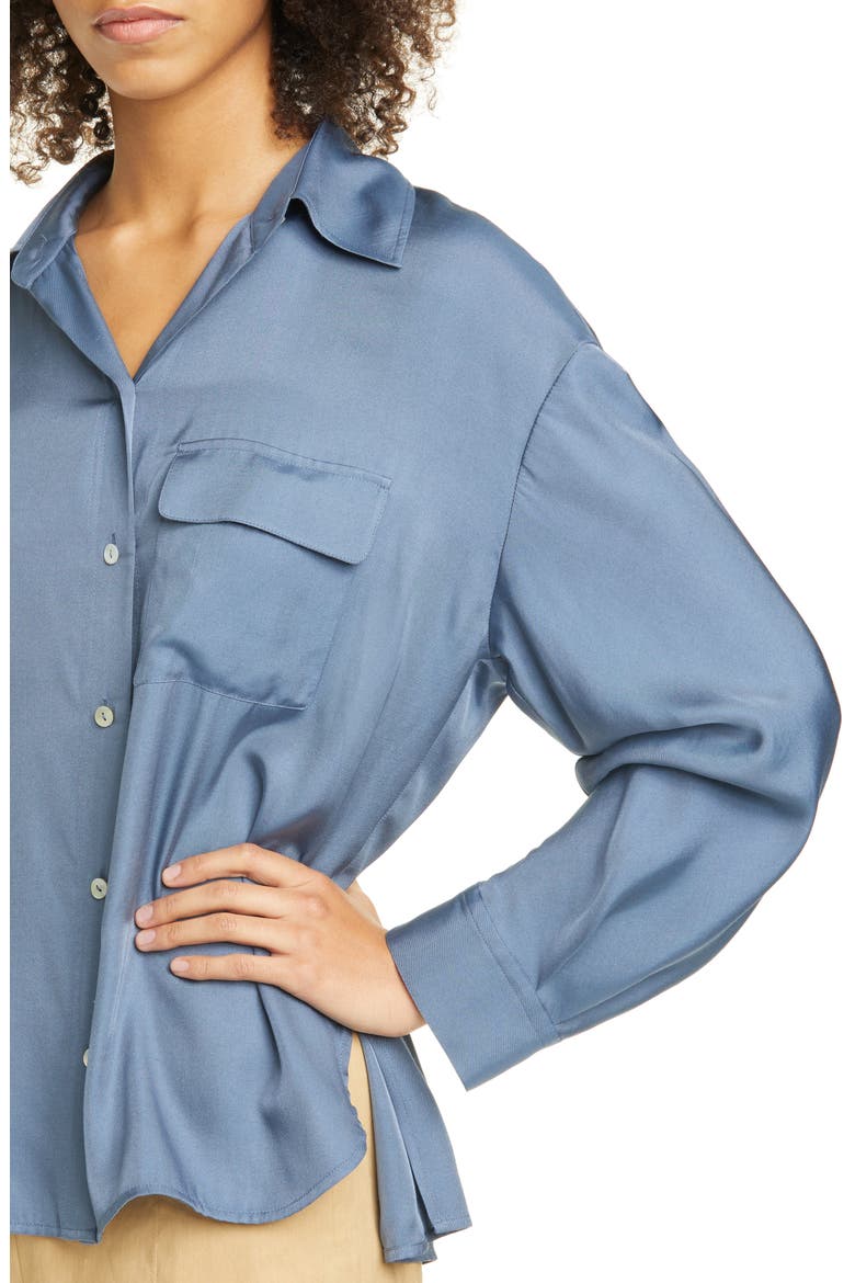 Easy Utility Silk Blend Button-Up Shirt, Alternate, color, MOSAIC BLUE