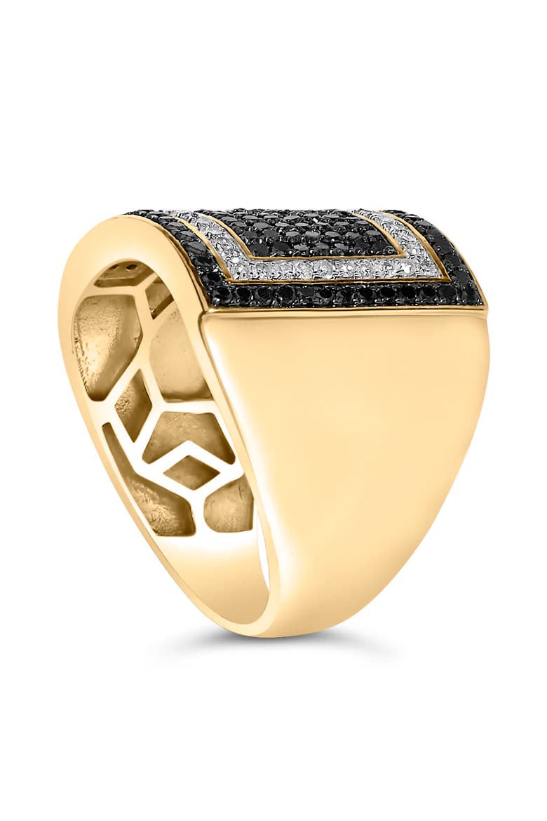 Men's 10K Yellow Gold 1 1/4 ctw White and Black Diamond Geometric Ring, Alternate, color, Yellow Gold