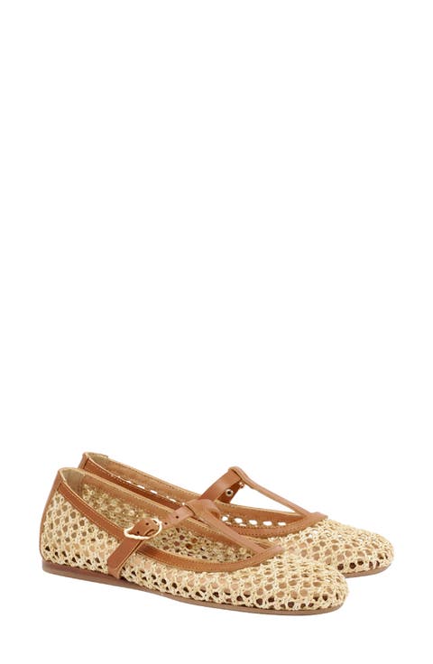 Aerati T-Strap Raffia Flat (Women)