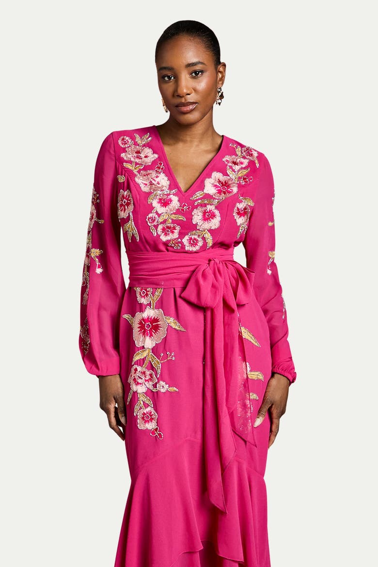 Embellished High Low Maxi Dress, Alternate, color, Raspberry