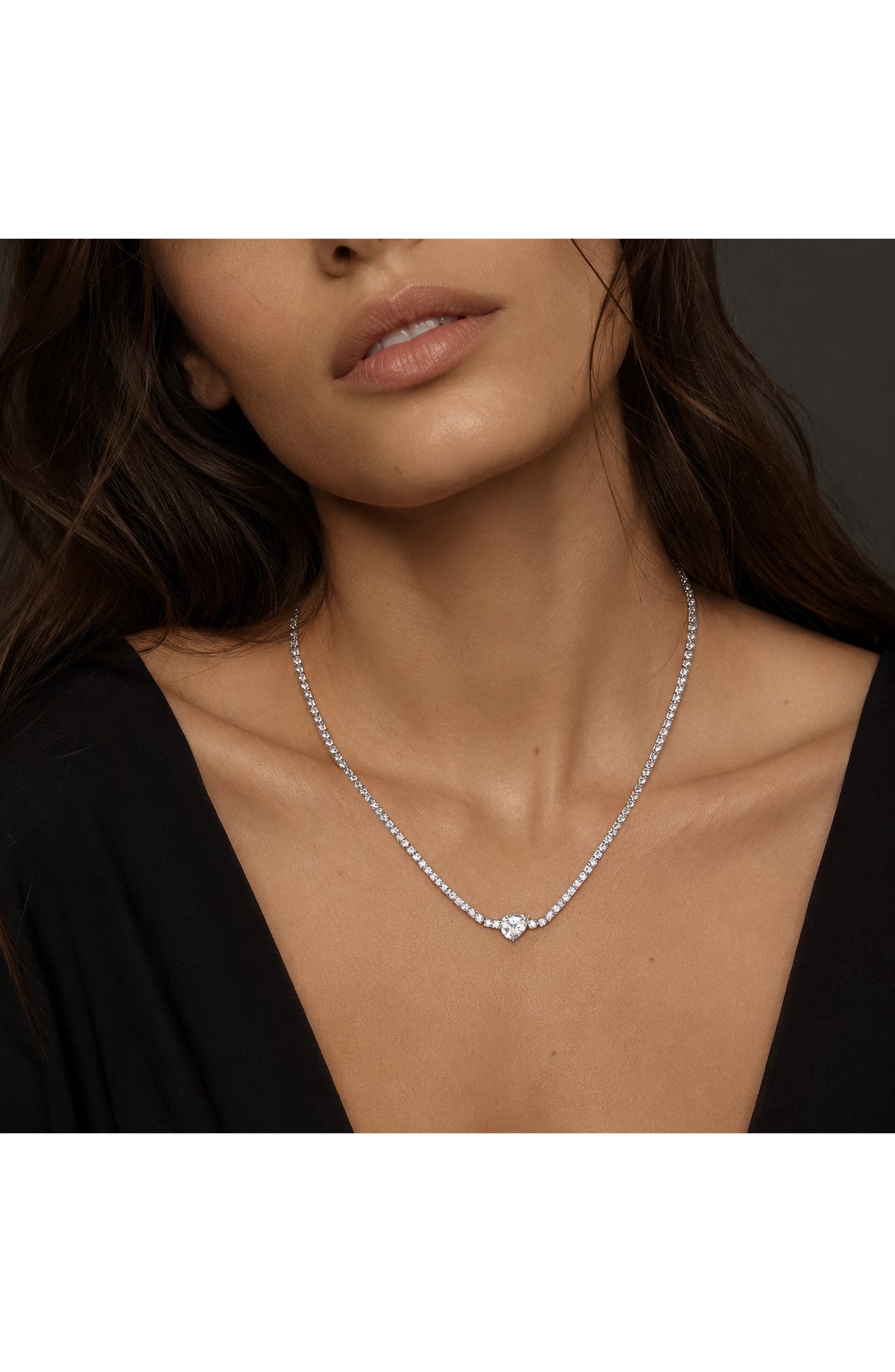 DELMAR Pear Shaped Lab Created White Sapphire Tennis Necklace (Women ...