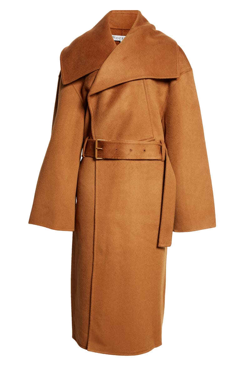Belted Oversize Wool Wrap Coat, Alternate, color, TOBACCO