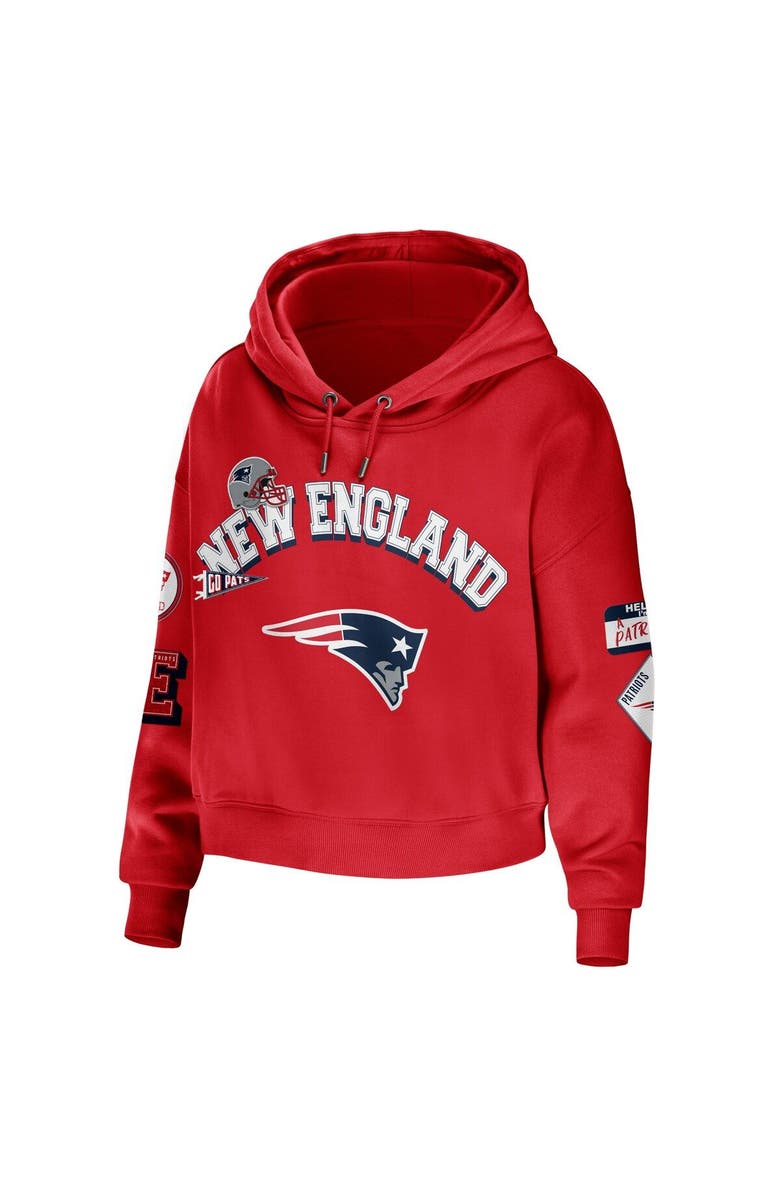 WEAR by Erin Andrews Women's WEAR by Erin Andrews Red New England Patriots Plus Size Modest Cropped Pullover Hoodie, Alternate, color,
