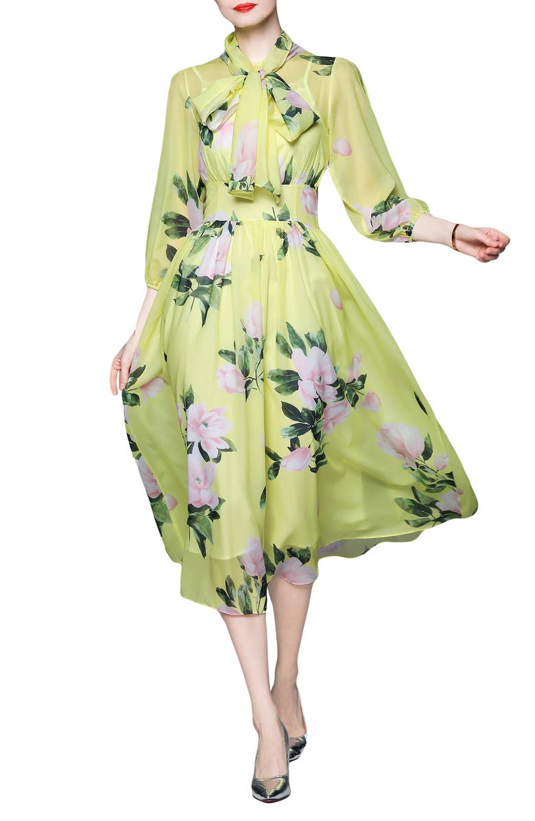 KAIMILAN Floral Tie Neck Dress | Nordstromrack