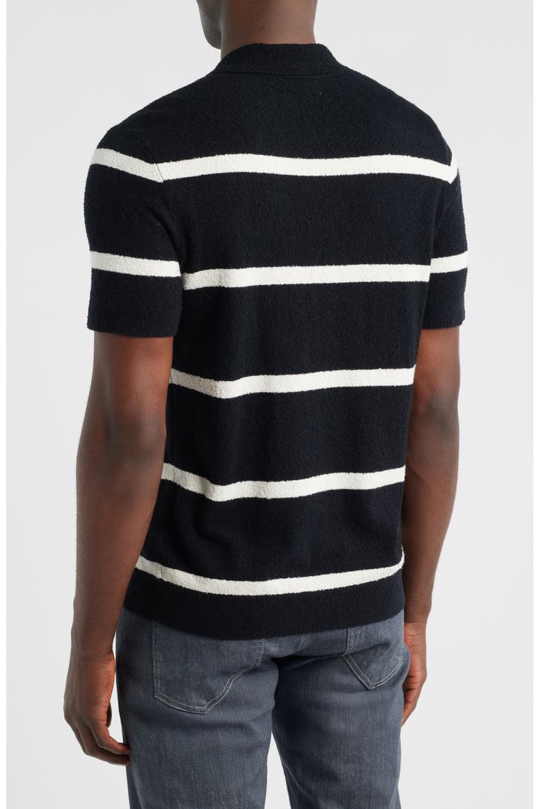 Johnny Collar Short Sleeve Bouclé Sweater Polo, Alternate, color, BLACK COOPER STRIPE