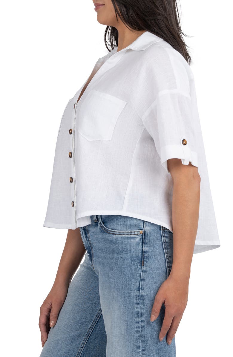 KUT from the Kloth Breland Boxy Linen Blend Button-Up Shirt, Alternate, color, Optic White