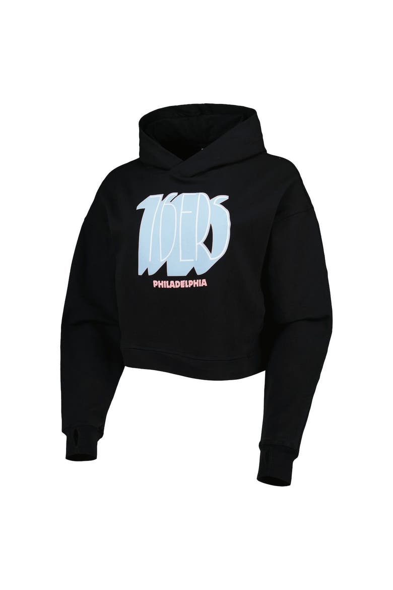 Women's Lusso Black Philadelphia 76ers Layla World Tour Cropped Pullover Hoodie, Alternate, color, Black