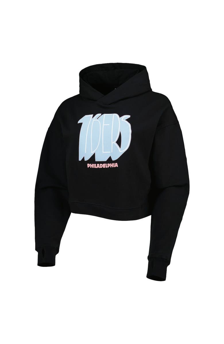 LUSSO Women's Lusso Black Philadelphia 76ers Layla World Tour Cropped Pullover Hoodie, Alternate, color, Black