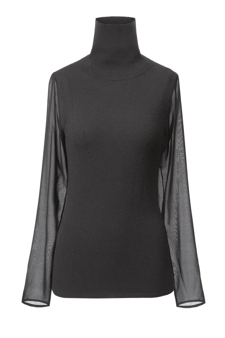 Silk Sleeve Turtleneck Sweater, Alternate, color, BLACK